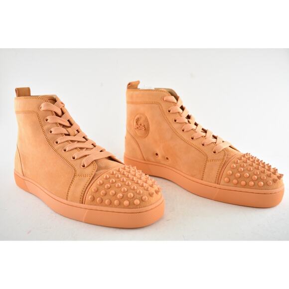 Christian Louboutin Lou Spikes Flat Melon Orange Suede High Top Sneaker 44 11 - Picture 4 of 15